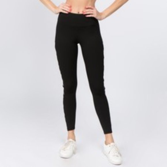 Active Lace-Up Mesh Side Workout Leggings - BLACK - Picture 3 of 4